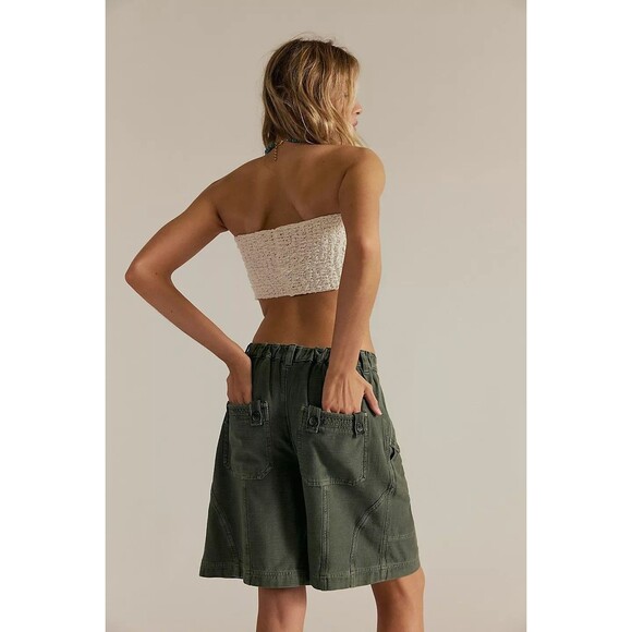 Free People Taybee Pleat Chino Shorts Mid-Rise Solid Classic Cotton S New 285580 - Picture 3 of 9